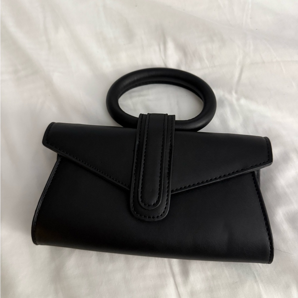 Zara Elegant Black Wristlet with Round Handle